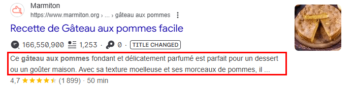 une meta description sur la SERP